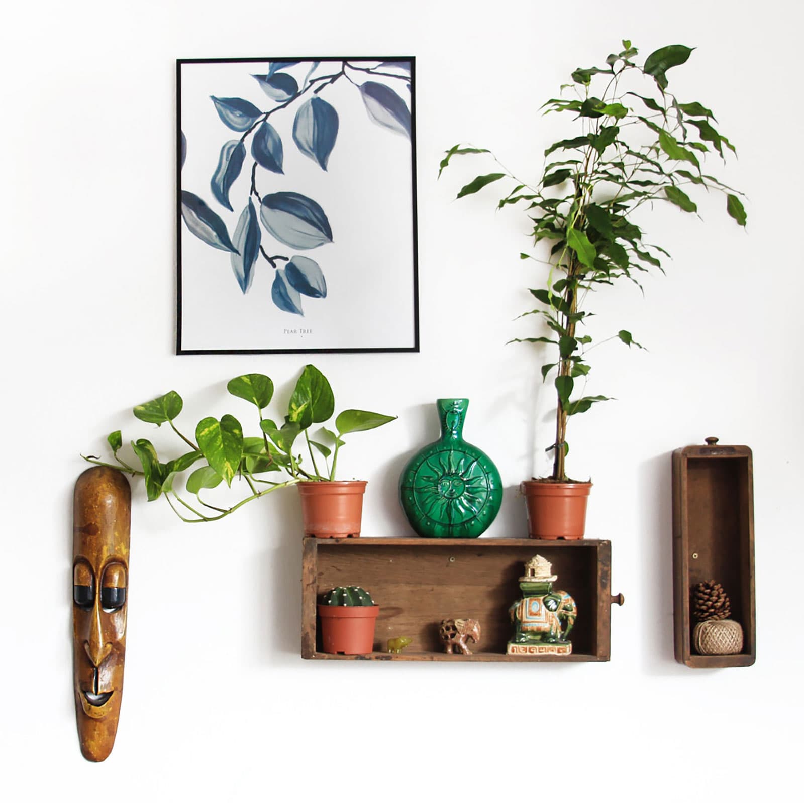  collection of handmade objects on the wall