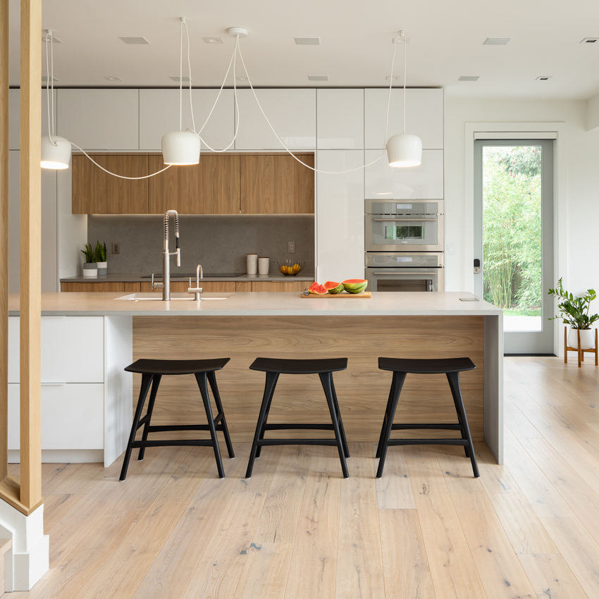 Engineered wood flooring on a modern kitchen