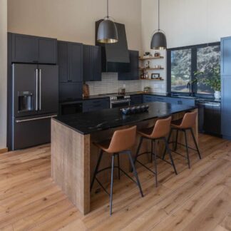 Wide plank engineered wood floor in a kitchen setting. Berkeley cottage oak