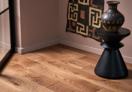 Engineered wood flooring in coffee tones. Harlech coffee oak