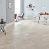 Modern living room with white engineered parquet flooring.